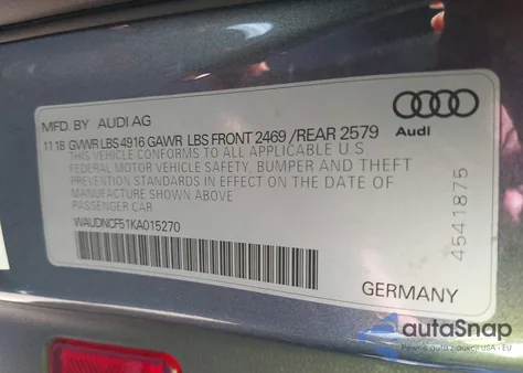 2019 Audi A5 45 Premium from USA, damaged, VIN WAUDNCF51KA015270
